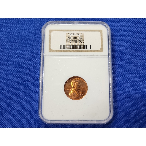 NGC MS 66 RD 1950-D Lincoln Wheat Cent