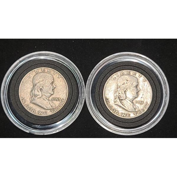 1951 & 1953 90% Silver Franklin Half Dollars - Face Value: $1.00