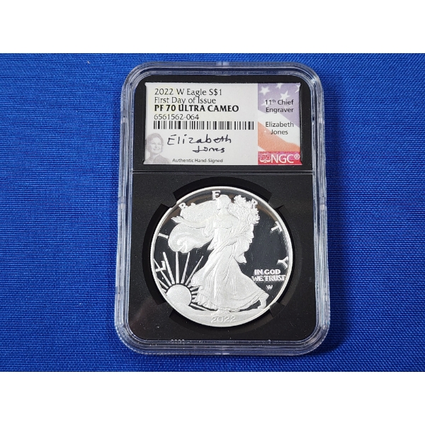 2022-W NGC PF ULTRA CAMEO Silver Eagle FDOI - 1oz Fine Silver - Jones Signed!