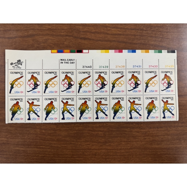 Rare 1978 United States Postage Olympics Plate Block of $.13 Cent Stamps