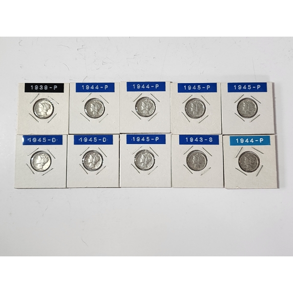 x10 Assorted Years 90% Silver Mercury Dimes FV: $1.00