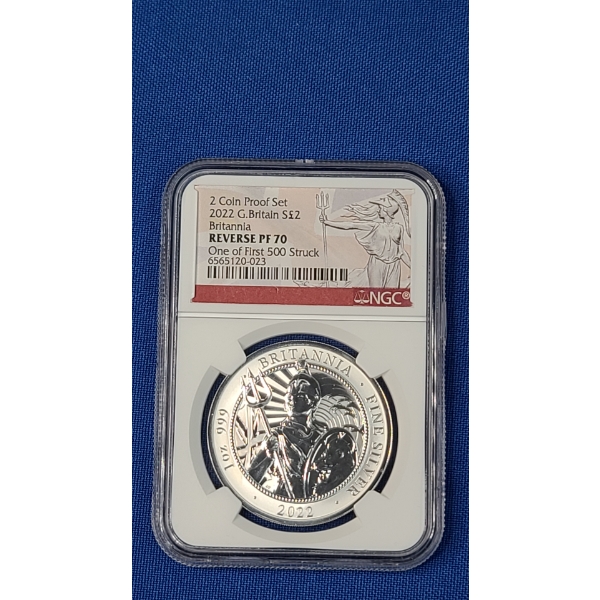 2022 NGC Great Britain 2 Pounds Reverse PF 70 1 oz 999 Silver Britannia - From 2 Coin Proof Set