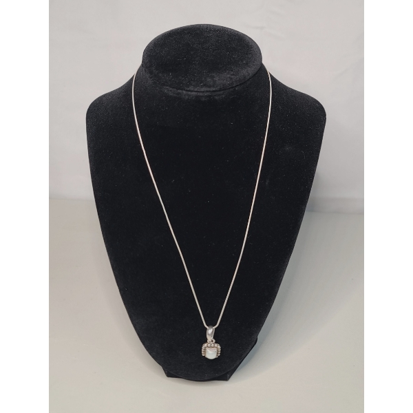 SILPADA Sterling Silver Button Frame Freshwater Pearl Pendant On 19" Sterling Necklace - Weight 5.8g