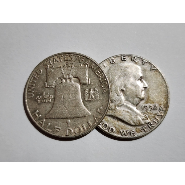 Two United States 90% Silver Franklin Half Dollars ~ $1.00 Face Value