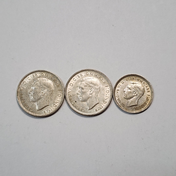 3 Sterling Silver Australian Coins: x2 1943 Six Pence & x1 1943 Three Pence TOTAL ASW: 0.2103ozt