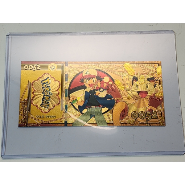 RARE 1996 Pokémon 999999 Gold Foil Note - Meowth - Mint Condition in Protective Holder              