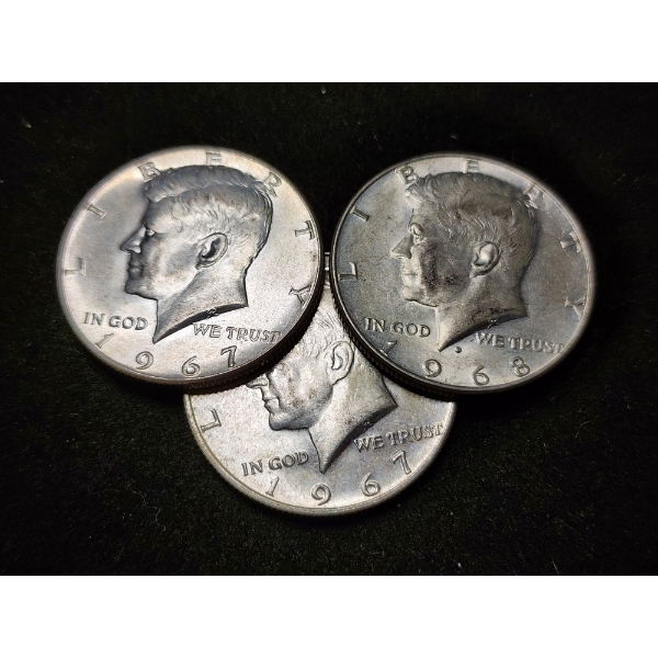 Three Assorted 40% Silver Kennedy Half Dollars