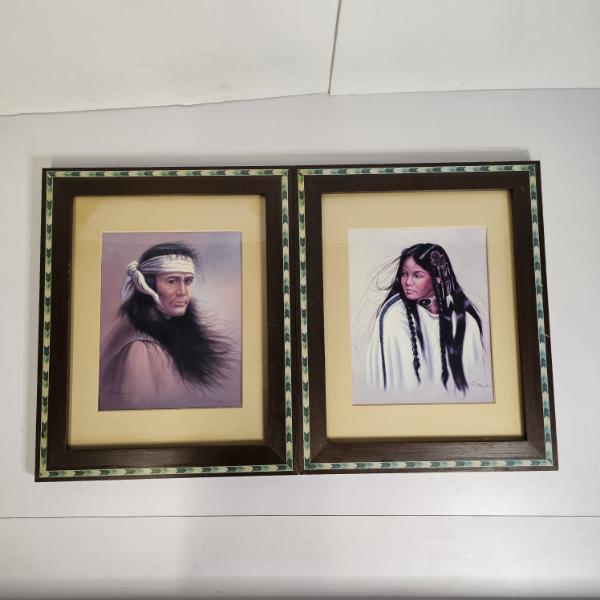 Vintage Pair of Mid-Century/1970s Native American Portrait Art Prints by Artist Z. Garcia 13.5x16.5"