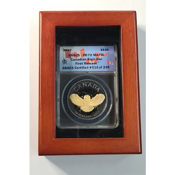 ANACS PR70 Matte 2017 First Release $20  Canadian Barn Owl 1 Oz .9999 Pure Silver Coin - # 016-249