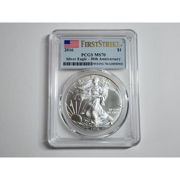 2016 First Strike American Silver Eagle - 30th Anniversary PCGS MS70 1 oz .999 Fine Silver