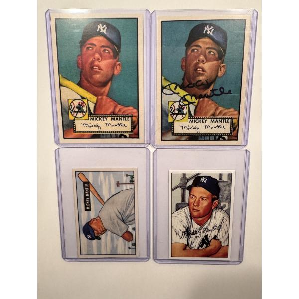 4 - Mickey Mantle Throwback Baseball Cards in Protective Holders - Mint Condition