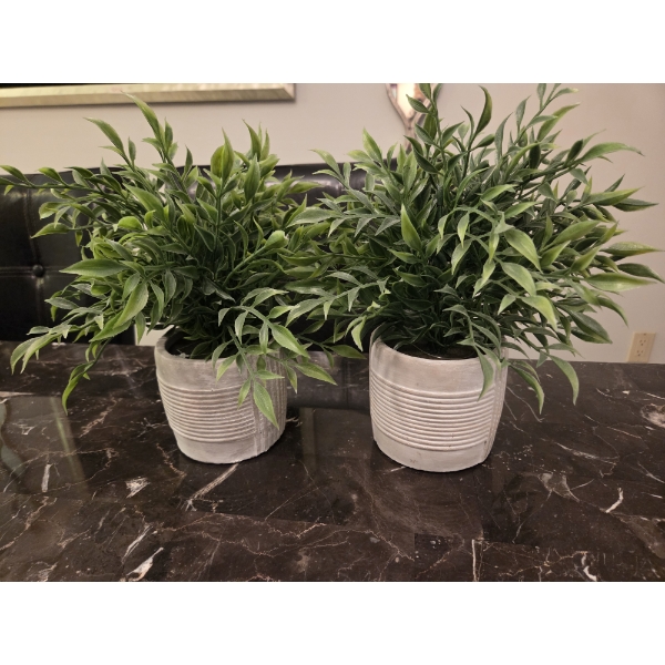 Four Like New Faux Potted Plants, Two New Rope Candles With Holders