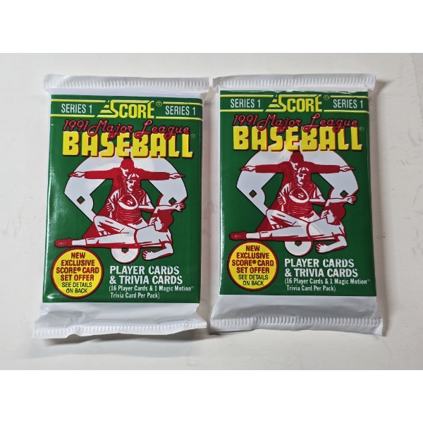 2- Unopened Packs of 1991 Score Major League Baseball Series 1 Trading Cards - 34 Cards Total