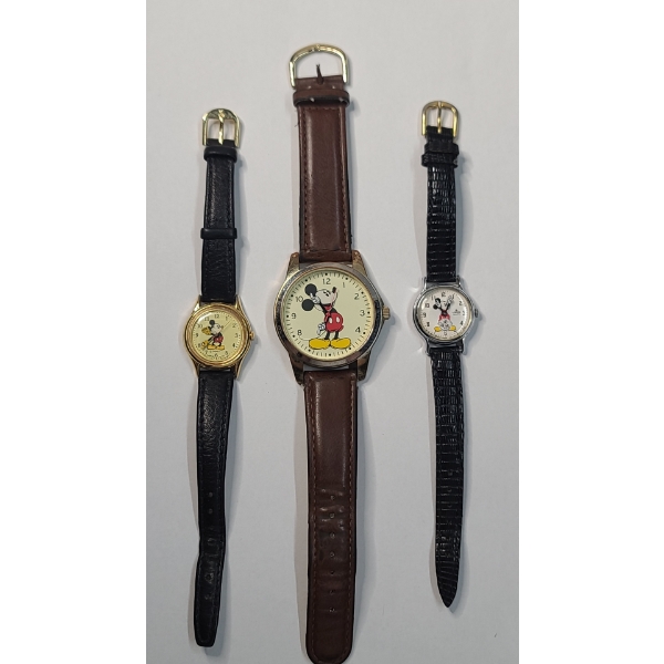 (3) Vintage Disney Mickey Mouse Quartz Wristwatches - Lorus, Disney Time Works