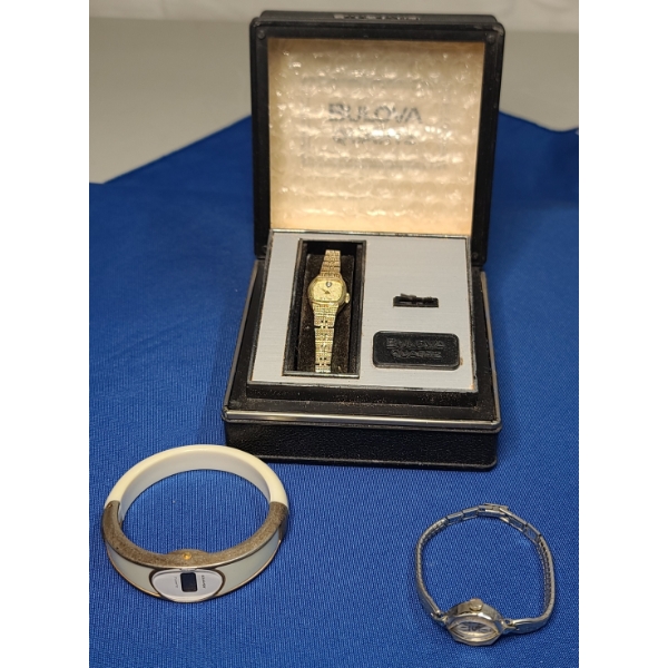 Vintage Women's Bulova Quartz Watch, Medco Mechanical Wristwatch & Vintage Digital Cuff Watch