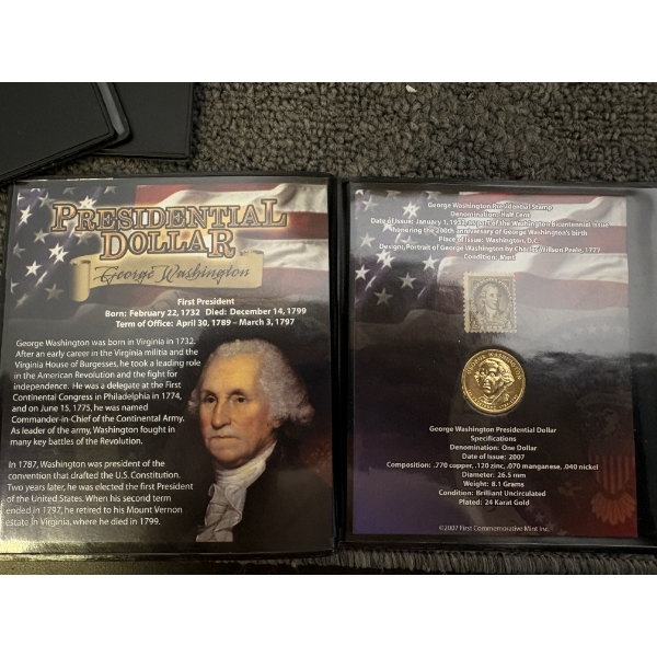 Four 2007 George Washington Presidential Dollar & Stamp Sets FV: $4.00