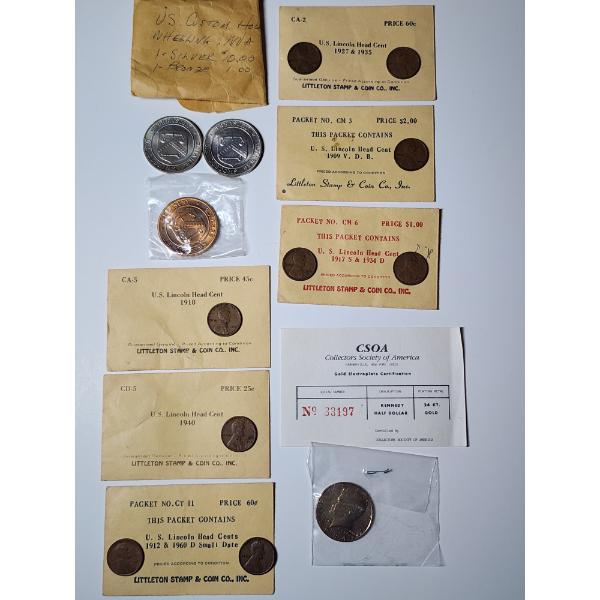 U.S. Custom House Treasury Tokens, x9 Lincoln Head Cents, 1984 24K Gold-Plated Kennedy Half Dollar