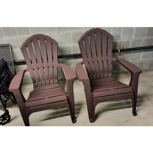 Louisville Home Pickup - VERY NICE SET - 2 ADIRONDACK REDWOOD COLORED CHAIRS MOLDED FIBERGLASS 