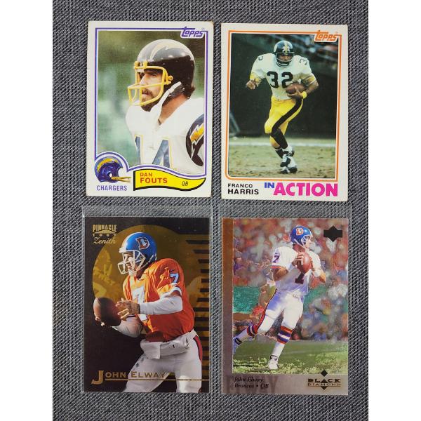 Four Assorted Football Trading Cards Including John Elway & 1982 Topps Franco Harris!