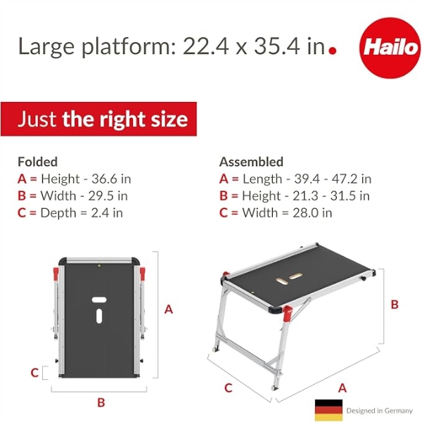 Hailo TP1 Staircase Platform - Length and Height-Adjustable Telescopic Rails