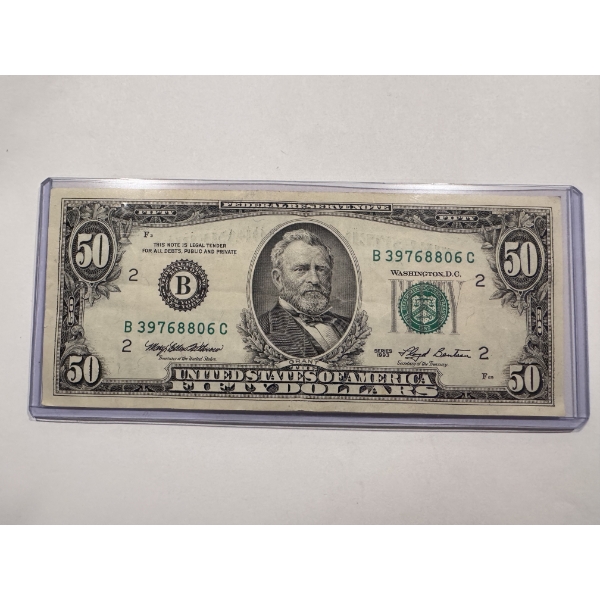 1993 United States Grant $50 Bill In Protective Holder - Bank Of New York Note