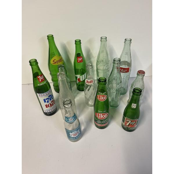 Glass Soda Bottles - set of 13 total -  7 UP - Canada Dry Ginger Ale - Coke - Pepsi, etc. - (1) Bice