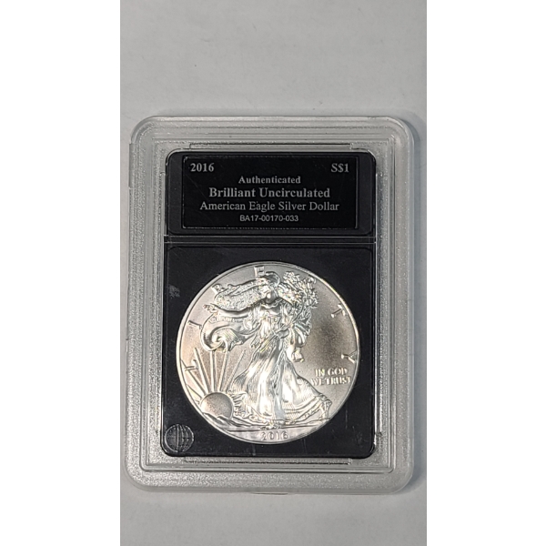 Authenticated 2016 Brilliant Uncirculated 1 Troy Oz 999 Fine Silver American Eagle