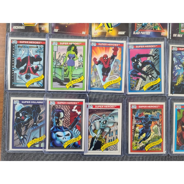 28 Assorted 1992 Near Mint Marvel Trading Cards Including Guardians of the Galaxy, X-Men & More!