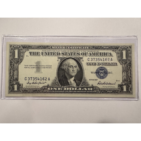 1957 United States Washington One Dollar Silver Certificate Note - High End Note - Blue Seal