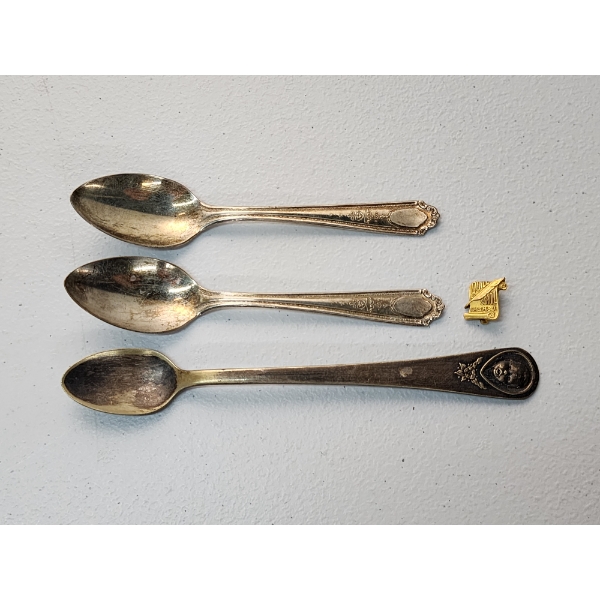 3 Silver-Plated Baby Spoons & Gold-Filled Pin 
