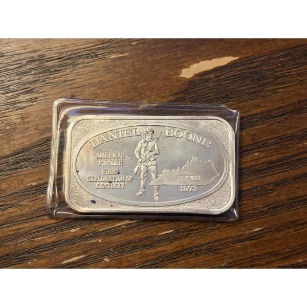 1973 Daniel Boone 1 Troy Ounce .999 + Fine Silver Bar - U.S. Silver Corporation - Kentucky