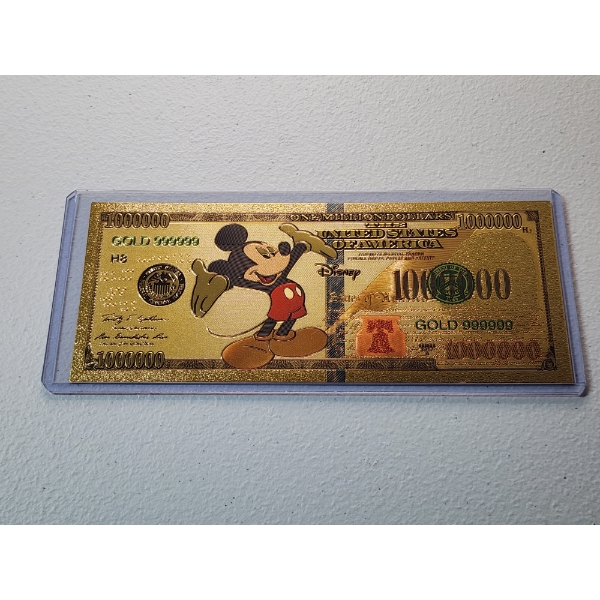 Rare Disney Mickey Mouse Gold Foil .999999 - 24K Gold Note In Protective Holder - Mint Condition