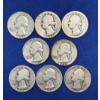 Image 1 : Lot of 8 Assorted Year 90% Silver Washington Quarters, FV $2.00