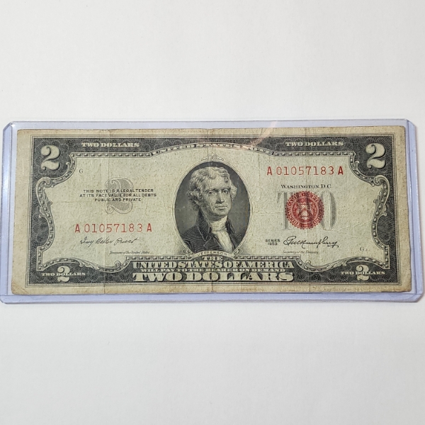 United States Series 1953 $2 Red Seal Note in Holder