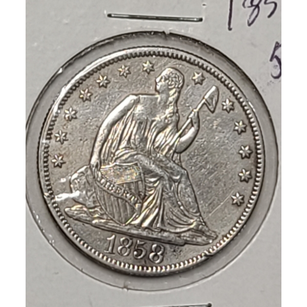 1858-P U.S Seated Liberty 90% Silver Half Dollar