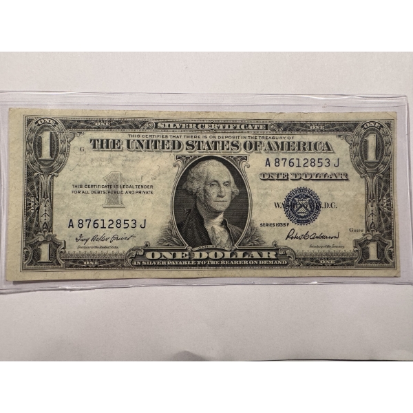 1935 F United States Washington One Dollar Silver Certificate - Beautiful Note - In A Holder