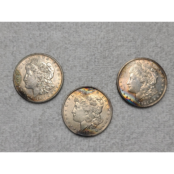 Lot of Three Morgan Silver Dollars - 1921-P, 1921-D & 1891-P