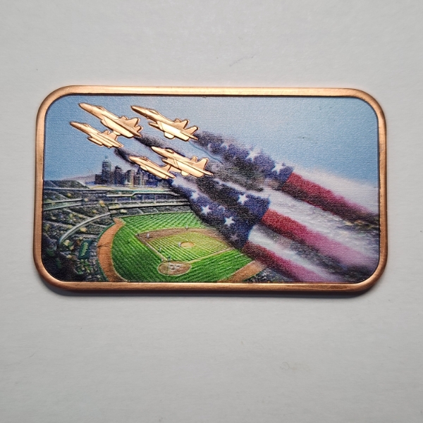 America's 250th Anniversary Baseball Flyover Colorized 1 AVDP oz .999 Fine Copper Bar