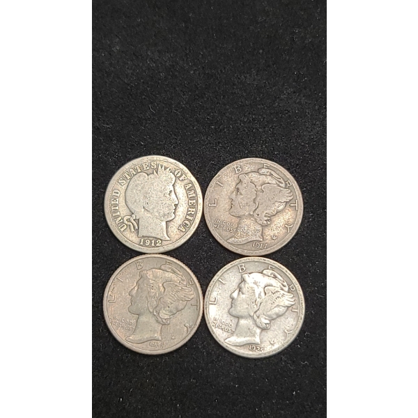 Assorted Barber & Mercury 90% Silver Dimes - Face Value: $0.40