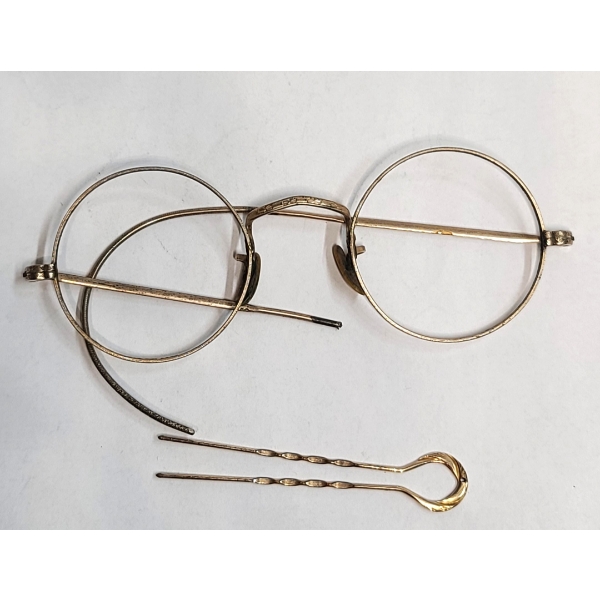 Vintage Gold Filled Wire Rimmed Glasses Frame & Vintage Gold Filled Hair Pin - Total Weight: 8.4g