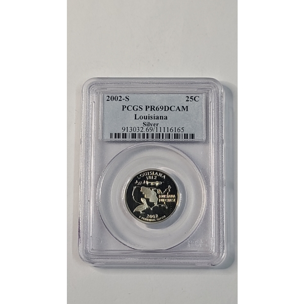 PCGS 2002-S PR69 DCAM 90% Silver Louisiana State Quarter