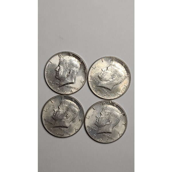 (4) United States 1964 90% Silver Kennedy Half Dollars - Face Value: $2.00