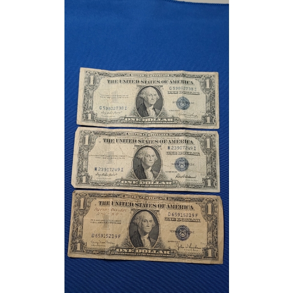 (3) $1 Silver Certificates - Series 1935 D, 1935 E, 1935 F