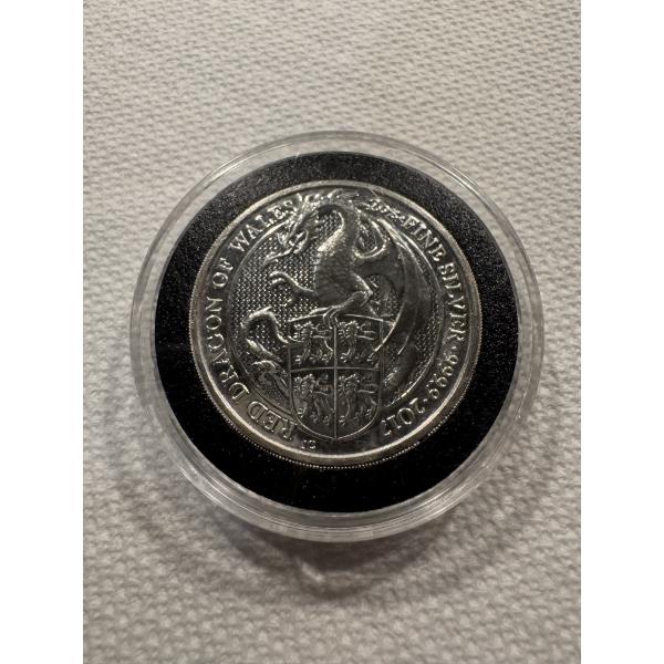2017 - 2 Troy Ounce .9999 Fine Silver Coin - Red Dragon Of Wales