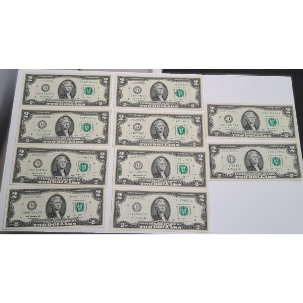 U.S Currency - (20) Series 2013 Sequential $2 Bank Notes - Face Value: $20.00