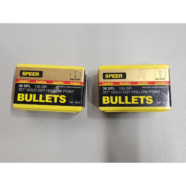 2 Full Boxes of Speer Gold Dot 38 SPL 135 GR .357 HP Bullets - 200 Total