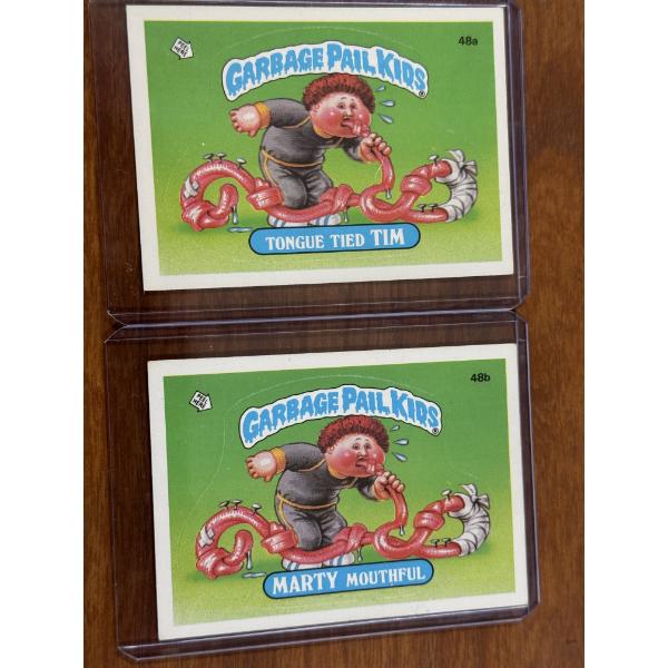 1985 Garbage Pail Kids - Tongue Tied Tim & Marty Mouthful Cards - 48A & 48B - Mint Condition
