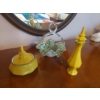 Image 2 : 3 Piece Art Glass Ruffled Basket & Vintage ladies Cologne Bottle or Vase / Covered Trinket Box