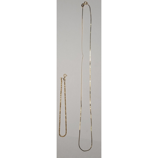 14K Gold Twisted Rope 7" Bracelet & 14K Gold Serpentine 18" Necklace - Total Weight: 1.6g