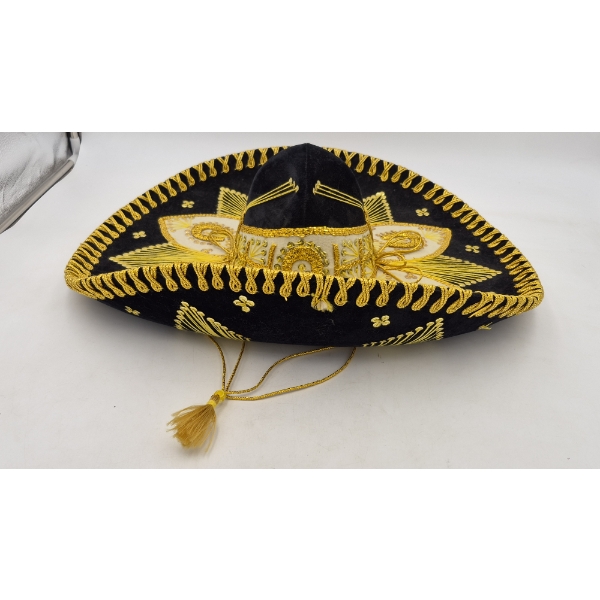 AUTHENTIC VELVET AND GOLD MEXICAN SOMBRERO - LARGE 23" x 21"  See Pics